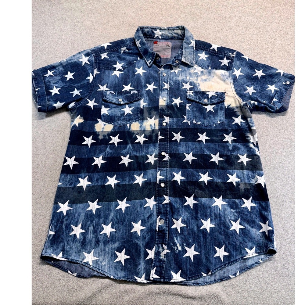 Beyond The Limit‎ XL American Flag Denim Shirt Stars Stripes Snap Front Western